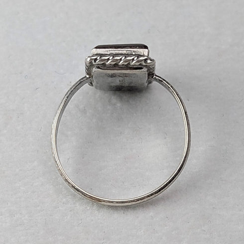 復古純銀印章戒指,棕色瑪瑙底座(14 號)